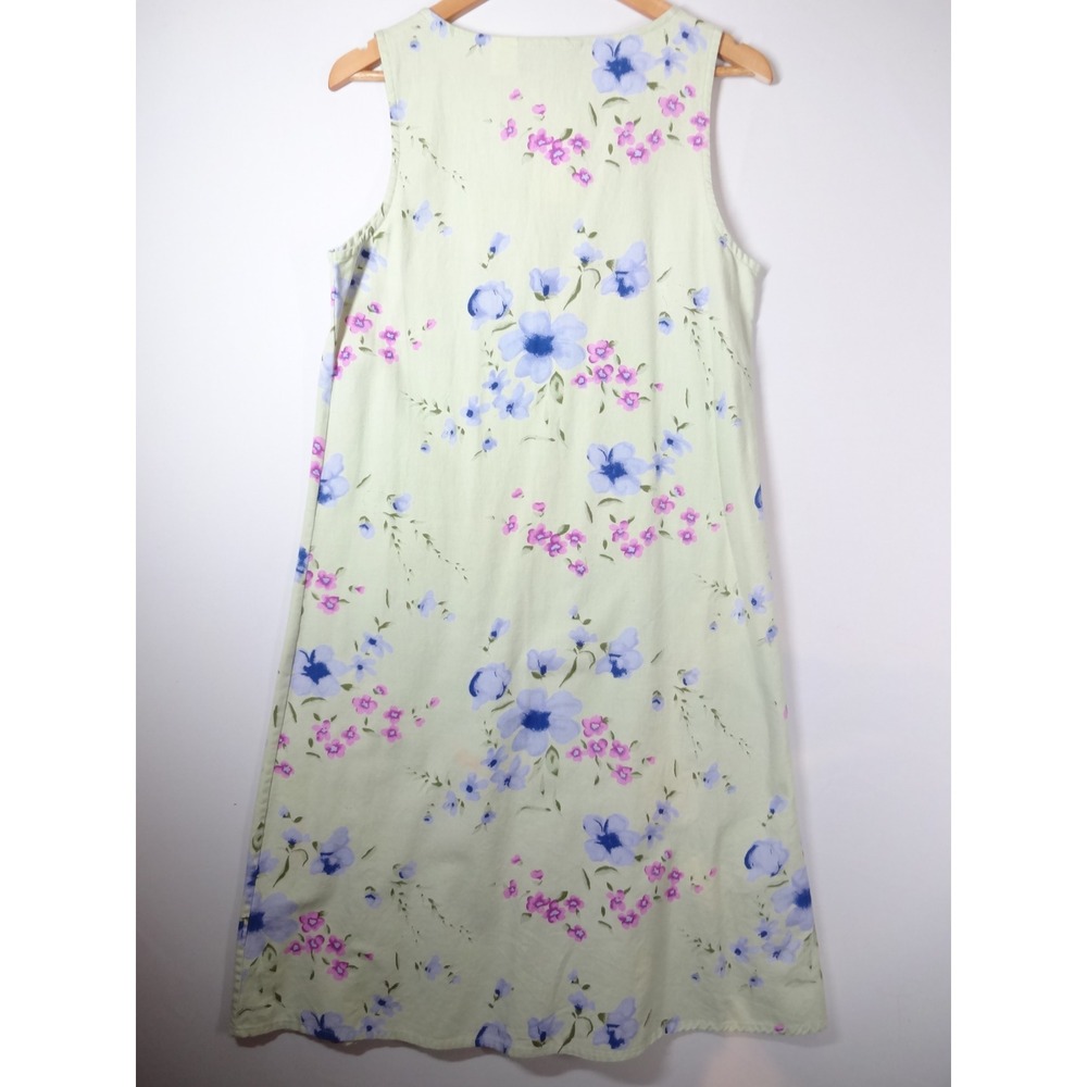 VTG 90s Linen Blend Floral Dress MP Sage Green Pockets Cottage Butter Mom Granny - Picture 3 of 7